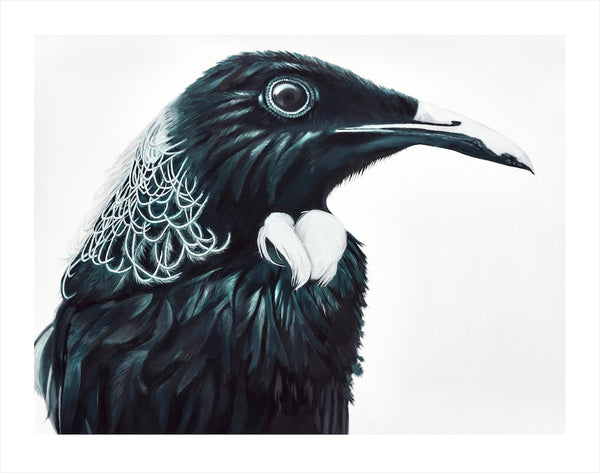 Tui art print, dark and moody. NZ native bird, iconic.