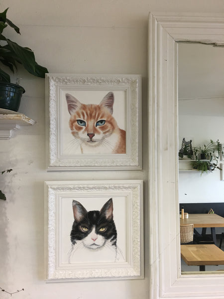 Black and White Cat Painting (Framed)