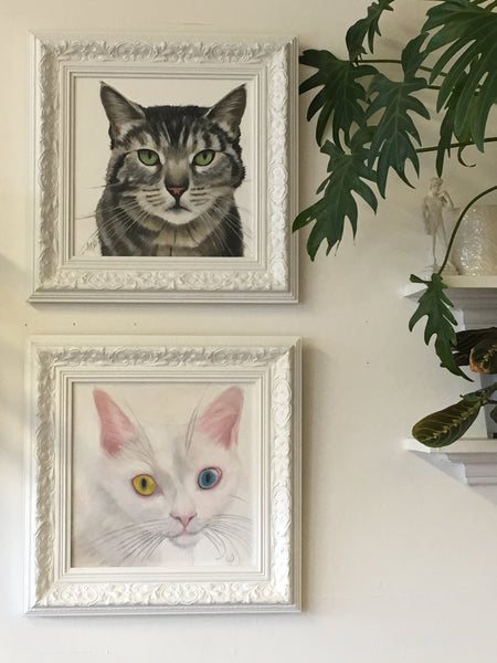 White Cat Painting (Framed)