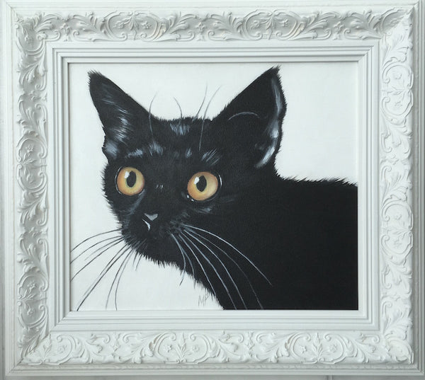 black cat painting framed