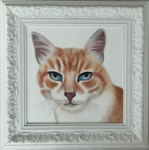 framed original painting of a ginger cat, cat portrait acrylic on canvas